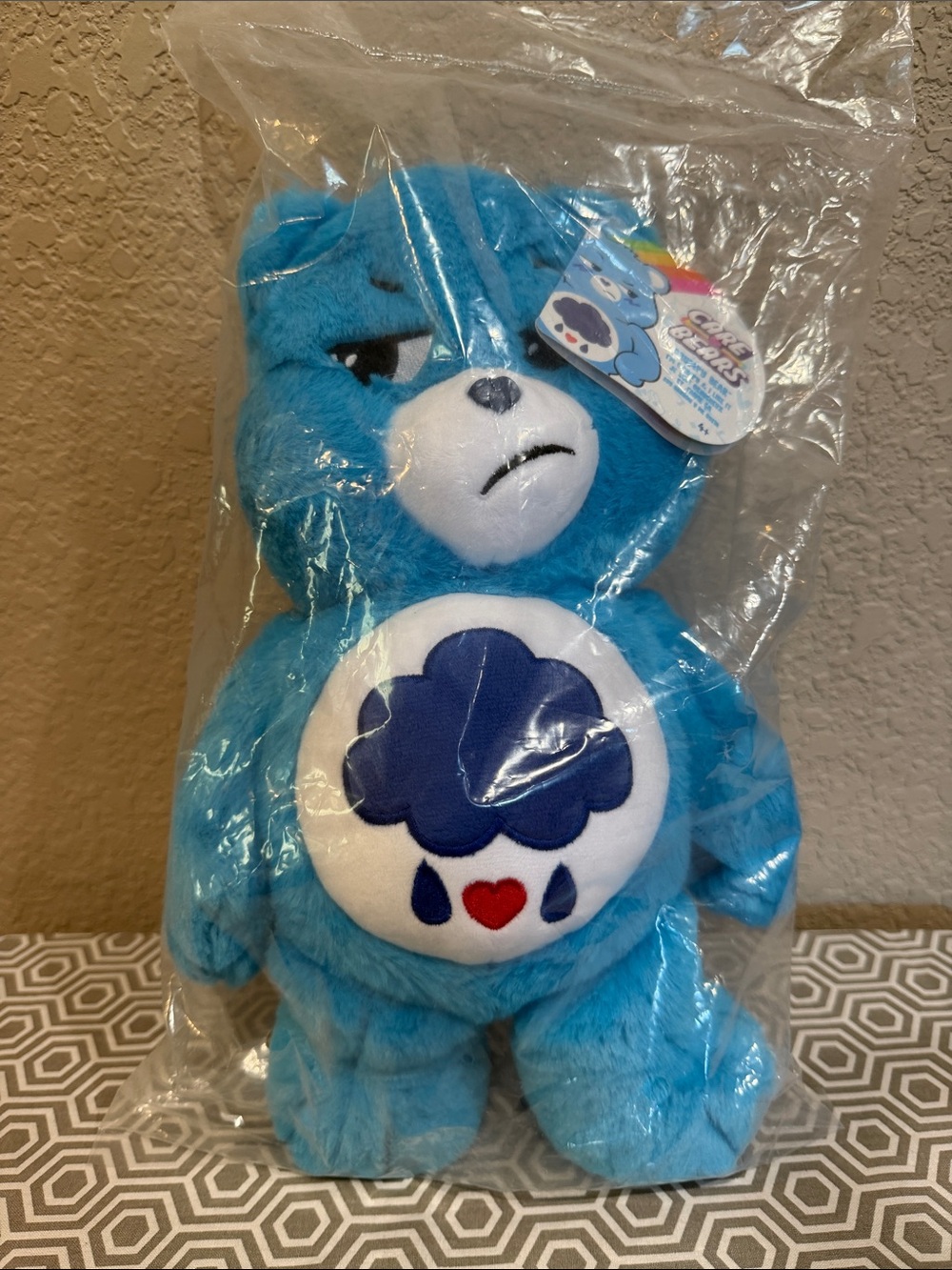 Care Bears Blue Grumpy Plush with Dark Cloud Belly Badge